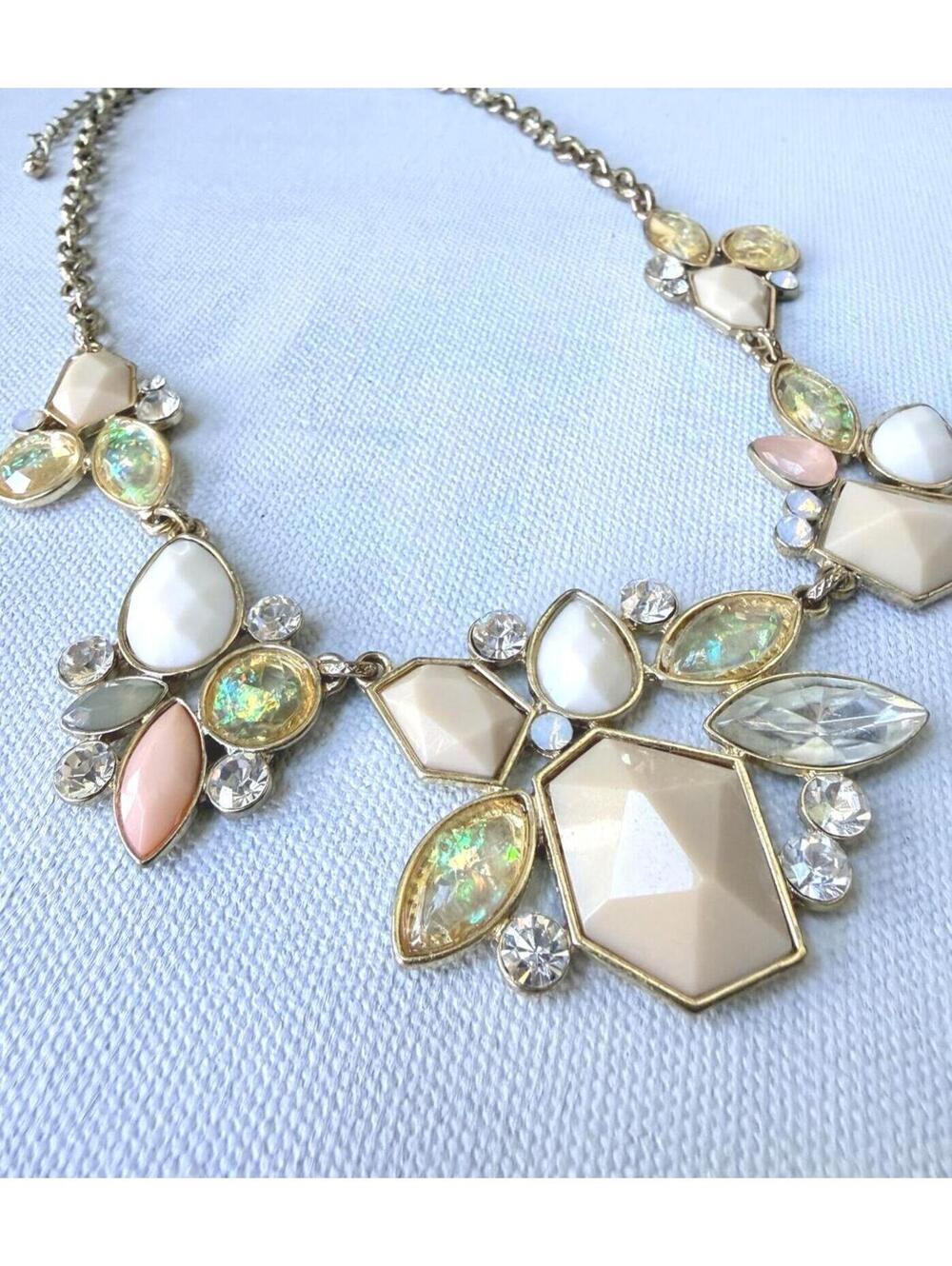 Blush Pink Iridescent Statement Bib Necklace Crystal Floral